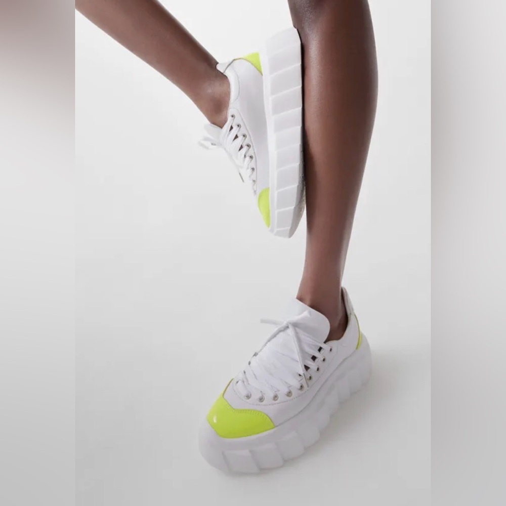 Agl White and Neon Yellow Platform Sneakers